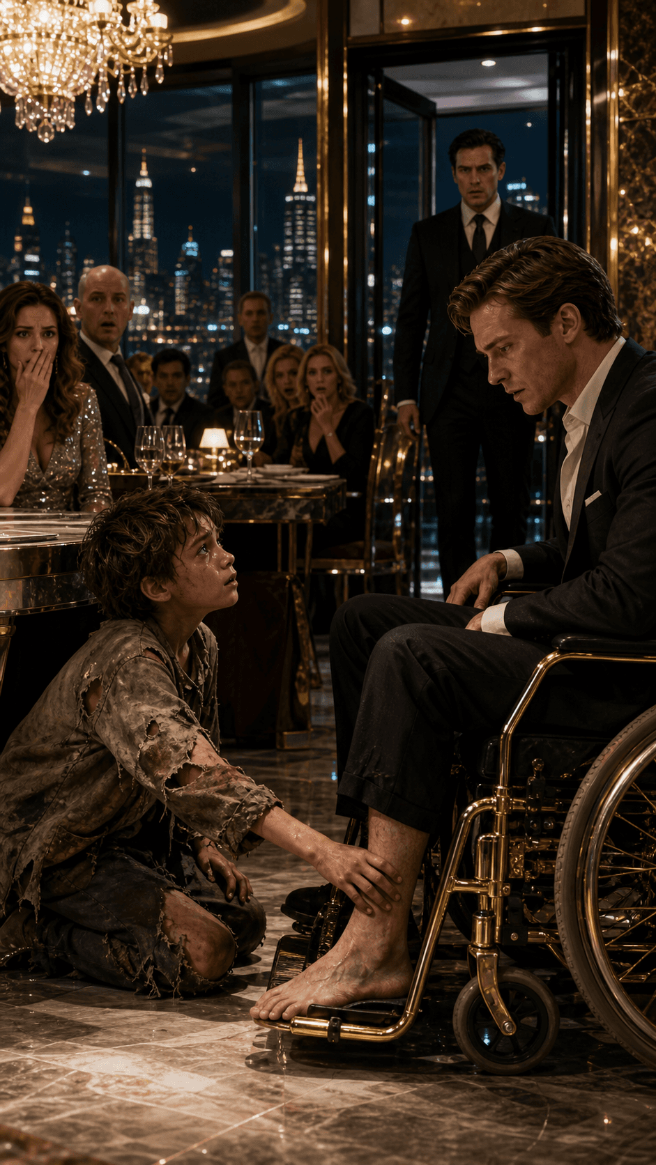 The             Poor Boy Touched His Leg… Seconds Later, a Billionaire Stood Up — Then the             Truth Destroyed Him